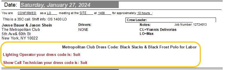 commons:Show Call Dress Code